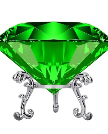 Large Crystal Diamond Paperweight with Stand Jewels Wedding Decorations Centerpieces Home Decor 3.15 inch (Green)