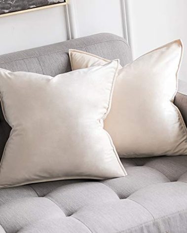 MIULEE Pack of 2 Decorative Christmas Velvet Throw Pillow Covers Soft Cream White Pillowcases Solid Square Cushion Case for Winter Sofa Bedroom Car 18x 18 Inch 45x 45cm