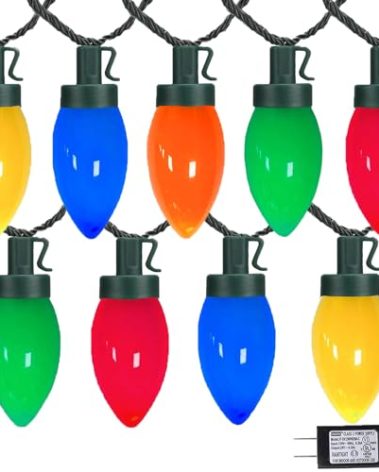 HSXLXSC C9 Bulbs Christmas Lights, 33ft 50LEDs Outdoor Christmas String Lights, 5 Sets Connectable, IP65 Waterproof Outdoor Indoor Vintage Fairy Lights for Christmas Tree Party Decor (Multicolor)