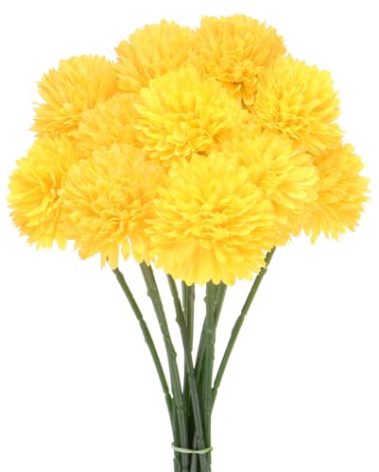 M METERXITY 12-Pack Artificial Chrysanthemum Ball Flowers, 11 Inch Faux Chrysanthemum Silk Bouquets Real Touch Faux Flowers for Home/Wedding/Christmas/Party[Yellow]