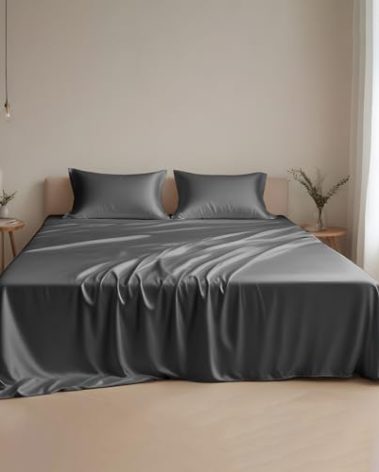 Linenwalas Eucalyptus Tencel Lyocell Sheets Set Full Size - Cooling Breathable Silk Soft, 1 Fitted 1 Flat and 2 Pillowcases (Full/Charcoal Grey)