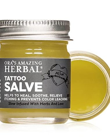 Ora's Amazing Herbal Tattoo Salve, Tattoo Aftercare Balm, Paraben Free Healing Ointment For New Tattoos, Brightening Moisturizer For Old Ink, Itchy Tattoo Relief Cream, Plastic Free, 1 oz Travel Size