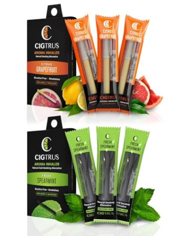 Cigtrus Quit Smoking Smokeless Inhaler – Natural, Nicotine-Free, Vaporless & Non-Electric – Helps Curb Cravings & Oral Fixation – 6-Piece Fresh Spearmint & Grapefruit