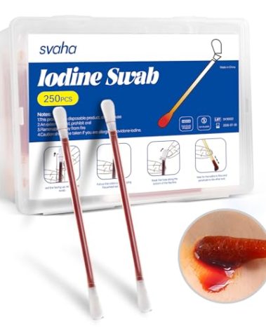 Svaha Povidone Iodine Swabsticks - 250 Sticks Individually Wrapped, Iodine Solution Released When Snapped, No Drying Out, Perfect for Wound Care, First Aid Kits, Travel & Outdoor Use
