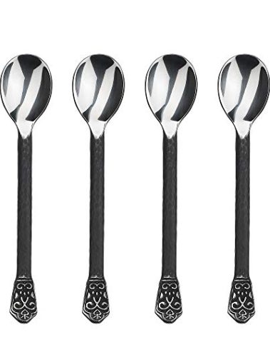 Gourmet Settings - 4-Piece Mini Spoons Set - Avalon Collection - Matte/Polished Small Stainless Steel Teaspoons - Demitasse Espresso Cutlery - Dishwasher Safe Flatware