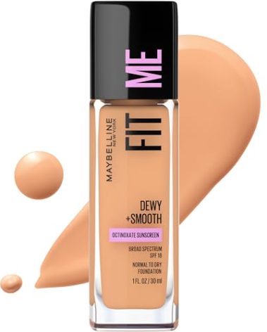 Maybelline Fit Me Dewy + Smooth Liquid Foundation Makeup, Sun Beige, 1 Count (Packaging May Vary)
