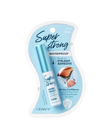 i-ENVY Super Strong Waterproof Clear Eyelash Adhesive, Long Lasting Sweat & Tear Proof Lash Glue for Eyelash Extensions, All Day Hold Durable Brush-On (Waterproof, 1 Pack (1 Count))