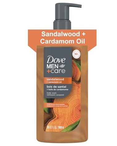 DOVE MEN + CARE Body Wash Sandalwood & Cardamom Oil Plant-Based Moisturizing Body Wash for Men, 26oz