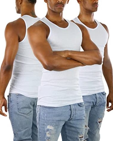 ToBeInStyle Men's 3 Pack A-Shirt Tank Top Undershirt- White - M