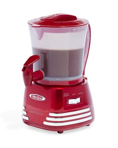 Nostalgia Retro Frother and Hot Chocolate Maker and Dispenser, 32 Oz, for Coffees, Lattes, Cappuccinos, Red