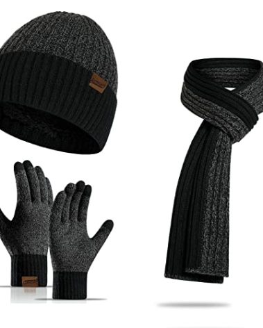 Winter Hats Scarf for Men and Women with Touchscreen Gloves Warm Men's Scaves and Beanie Hat Themal Gloves Set''