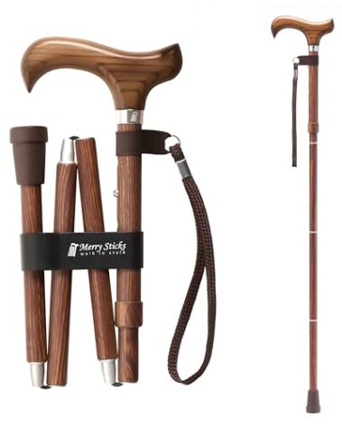 Merry Sticks Lightweight Foldable Walking Canes for Women and Men, Adjustable & Collapsible Walking Stick for Seniors, Balancing Mobility Aids, Ergonomic Handle & Wrist Strap - Sen Wood