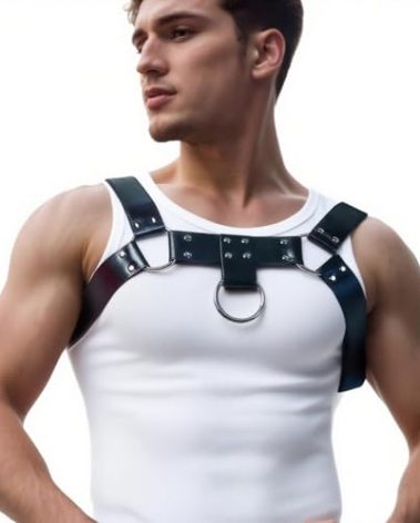 RTeczSolve Men's Chest Harness Belt, Body Harness for Men, Adjustable PU Leather Male Punk Chest Belt Shoulder Harness Muscle Show Fashion Costumes for Cosplay and Party