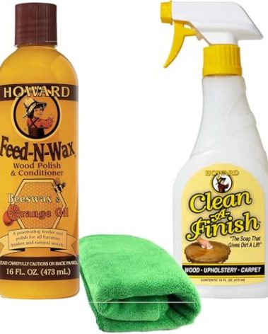 Howard Feed N Wax Wood Restorer and Beeswax Polish Plus Clean A Finish Wood Soap, Furniture Wax, Cabinets, Floors, Antiques, Teak Tables