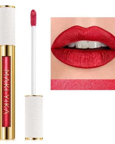 MAKI YIKA Red Lipstick for Women Metallic Lipsticks Glitter Long Lasting Lipstick No Smudge No Transfer Liquid Lip Gloss (BR20 Crushed Ruby)