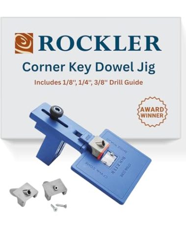 Rockler Corner Key Dowel Jig – Premium Doweling Jig For Decorative Mitered Joints – Dowel Hole Jig w/Molded Reference Lines - Woodworking Jigs Includes 1/8'', 1/4'', 3/8'' Drill Guide– Dowel Tool Kit