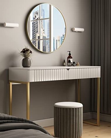 Tamworth Design Elegant Modern Desk, 2 Drawers, Gold Legs, 43.3x15.75 inches, Home Office, Makeup Vanity, Computer, Writing, Study, Entryway, Sofa Table