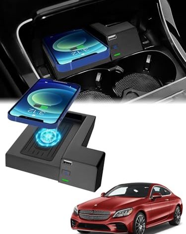 CarQiWireless Wireless Charger for Mercedes Benz C-Class/GLC-Class 2016 2017 2018 2019 2020 2021 Accessories,Automotive Center Console Organizer Wireless Charging Pad for Mercedes C300/GLC 300