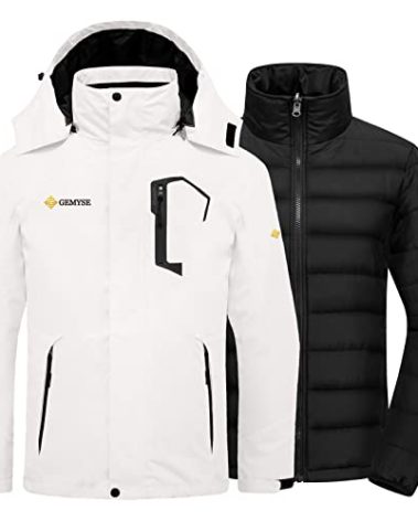 GEMYSE Men's Waterproof 3-in-1 Ski Snow Jacket Puffer Liner Insulated Winter Coat (White,Medium)