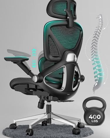 CAPOT Ergonomic Mesh Office Chair, Adjustable Lumbar High Back Desk Chair 400lbs, 4D Flip-up Arms, 3-Level Tilt Backrest, 3D Headrest, PU Wheels, Swivel Rolling Computer Seating for Long Desk Work