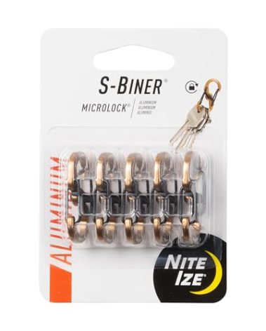 Nite Ize S-Biner MicroLock Aluminum Locking Key Holder - Keychain Organizer Ideal for Camping Accessories - Carabiner for Multiple Keys - Easy Key Identification - Coyote, 5 Pack