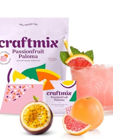 Craftmix Passionfruit Paloma Cocktail & Mocktail Drink Mixer, Skinny Mixes - Water Flavoring Packets - Made With Real Fruit - Vegan, No-Carb, No-Sugar, Non-GMO, Dairy Free, Gluten Free, 12 Pack