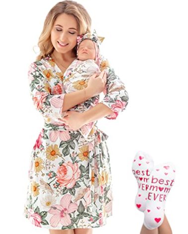 ECO BABY Mommy and Me Robe and Swaddle Set | Maternity Robe and Matching Baby Set for Girl, Boy | Hospital Labor and Delivery