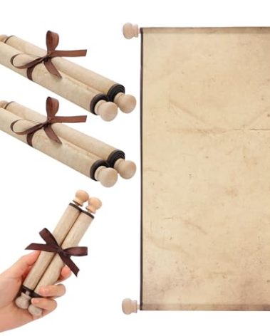 Epakh 2 Pack 5 x 12 Inches Blank Paper Scrolls Wrapped on Wood Rod for Writing, Drawing, Calligraphy, Wedding Vows, Cosplay Prop, Renaissance Festivals, Tabletop Role Playing Game
