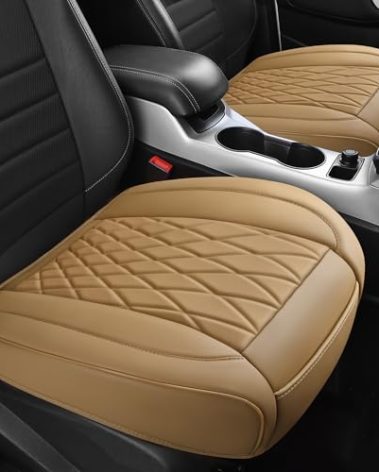 CAR PASS 2 Pack Front Car Seat Covers, Bottom Seat Covers Full Wrapped with Storage Pocket, Anti Slip Car Seat Protectors, Waterproof Seat Cushion Pad Universal Fit Sedan SUV Truck, Dark Beige