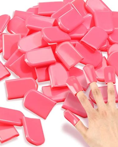 Loopeer 50 Pcs 0.94 x 1.57'' Tanning Finger Tips UV Protection Nail Protector Polish Protector for Fingers PVC Covers Gel Nail Remover Caps Sleeves for Tanning Beds UV Rays(Pink)