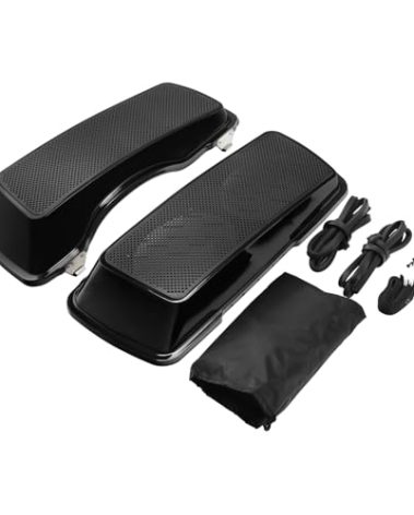 XMT-MOTO Vivid Black Hard Saddlebag Lids w/Dual 6 x 9 inch speaker grilles For 1993-2013 Harley Davidson Touring Road Glide FLTRX Electra Glide FLHT Road King FLHR Street Glide FLHX models