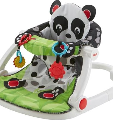 Fisher-Price Portable Baby Chair Sit-Me-Up Floor Seat with Developmental Toys and Crinkle & Squeaker Seat Pad, Panda Paws