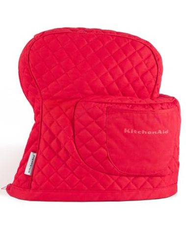 KITCHENAID Fitted Tilt-Head Stand Mixer Cover with Storage Pocket, Quilted 100% Cotton,14.4"x18"x10", Passion Red