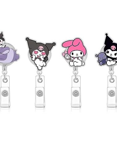 Cute Retractable Badge Holder Reel,Cute Kitty Badge Reel - Clip-On Name Badge Tag with Belt Clip, ID Card Holder for Office Worker, Doctor, Nurse,Teacher and Student