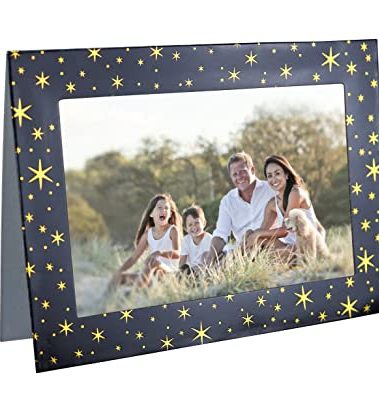 Iconikal Photo Frame Christmas Cards Greeting Announcement Invitation Cards with Envelopes, Black and Gold, 16-Count