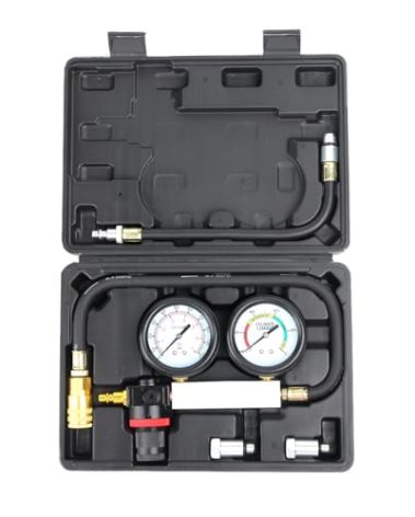 TU-21Cylinder Leak Down Tester Kit, Automotive Engine Compression Leakage Test Kit for Cars Trucks Motorcycles (Black)