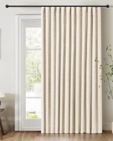 INOVADAY 100% Blackout Curtains for Bedroom, Black Out Curtains 84 Inch Long, Clip Rings Linen Blackout Drapes, Thermal Insulated Room Darkening for Living Room, 1 Panel - Cream,W102xL84