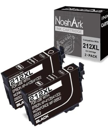 NoahArk 2 Pack 212XL Remanufacture Ink Cartridge Replacement for Epson 212XL 212 T212XL High Yeild for Workforce WF-2830 WF-2850 Expression Home XP-4100 XP-4105 Printer (2 Black)