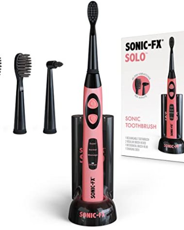 Sonic-FX Solo Electric Toothbrush - 3 Brushing Modes - with Intelligent Auto-Timer, Includes 2 Tooth Brush Heads, and 1 Interdental Head, Rechargeable, Electronic Charging/Storage Base (Coral)