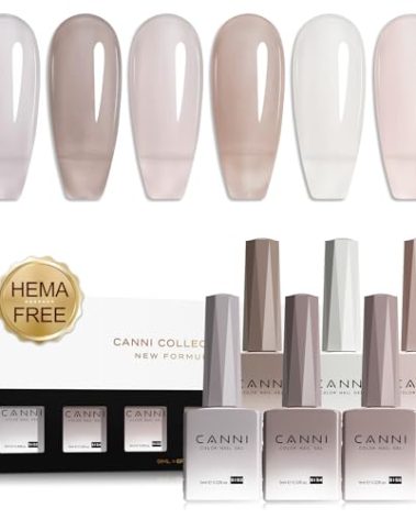 CANNI Jelly Gel Nail Polish Set – 6 Colors (Milky White, Nude, Grey), 9ML Sheer Translucent Neutral Gel Polish, Soak Off UV LED, High Gloss Salon Manicure for Women
