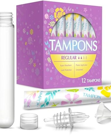 GoPong Tampon Flasks 12 Pack (18 oz Total) - Hidden Alcohol Travel Flasks for Women - Secret Liquor Containers for Nightclubs, Festivals, Cruises, and Sports Events – Includes Funnel & Spout