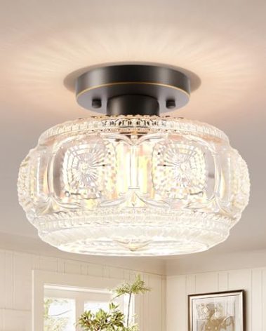 OYKYOHEI Semi Flush Mount Ceiling Light, Globe Glass Ceiling Light Fixture, Oil Rubbed Bronze with Gold Trim Modern Lighting for Hallway Bedroom Entryway Kitchen Porch, Bulb Not Included