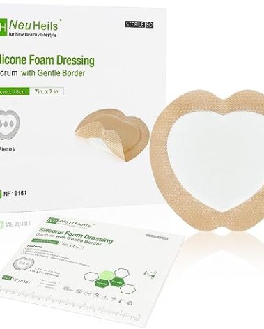 Sacrum Silicone Foam Dressing with Gentle Border for Sacral Ulcer, Pressure Ulcer, Butt Bed Sore, Size 7''x7'' (4.9''x5.3'' Pad), 5 Pack, High Absorbency Silicone Adhesive Wound Bandage by NeuHeils