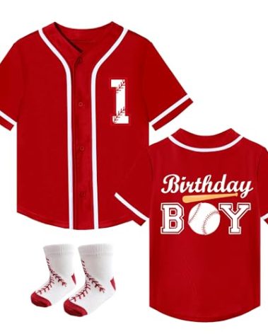 Baby Boy 1st Birthday Outfit Toddler Baseball Jersey Boys One Year Old Birthday Party Shirt with Socks Red B
