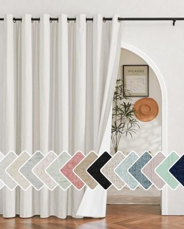 NICETOWN Ivory Vintage Open Linen Weave Flax Thermal Curtains, 100% Blackout Curtains 84 inches Long for Dining Room, Soundproof Window Treatment Drapes for Hall Room, 100" Wide Per Panel