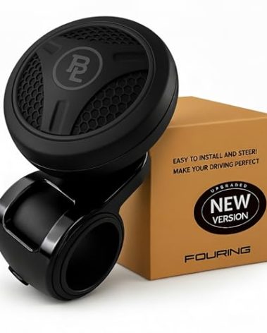 FOURING BL Steering Wheel Knob Spinner – Universal Non-Slip Fit, Die-Cast ABS & Premium Silicone Suicide Knob with Metal Ball Bearing – Ideal for Cars, Trucks, Boats (All Black)