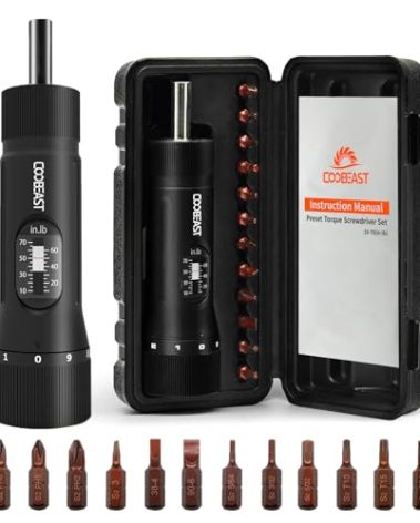 coobeast 13Pcs Preset Torque Screwdriver with S2 Bits, 1/4” Drive Torque Wrench Screwdriver Set for Maintenance, Tools, Bike Repairing and Mounting, Inch Pound Torque Range 10-70 In-lb