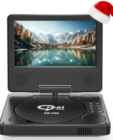 9.5" Portable DVD Player with 7.5" Swivel Display Screen, 5-Hour Built-in Rechargeable Battery, Car DVD Player,Supports SD Card/USB/CD/DVD and Multiple Disc Formats, High Volume Speaker