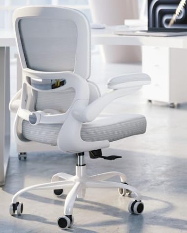 TRALT Ergonomic Office Chair - Desk Chair with Adjustable Lumbar Support Computer Chair - Mesh Comfy Chair with Flip-up Armrests - Gaming Chairs for Adults Home Office (Leather, White)