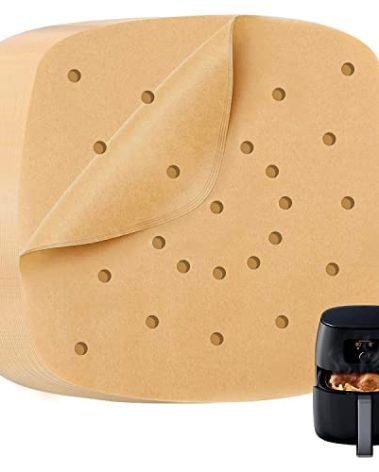 Katbite 200Pcs 8.5 inch Air Fryer Parchment Paper Liners, Unbleached Air Fryer Paper Liners Disposable，Non-Stick & Heavy Duty Square Perforated Parchment Paper for Steamer, Oven, Air Fryer